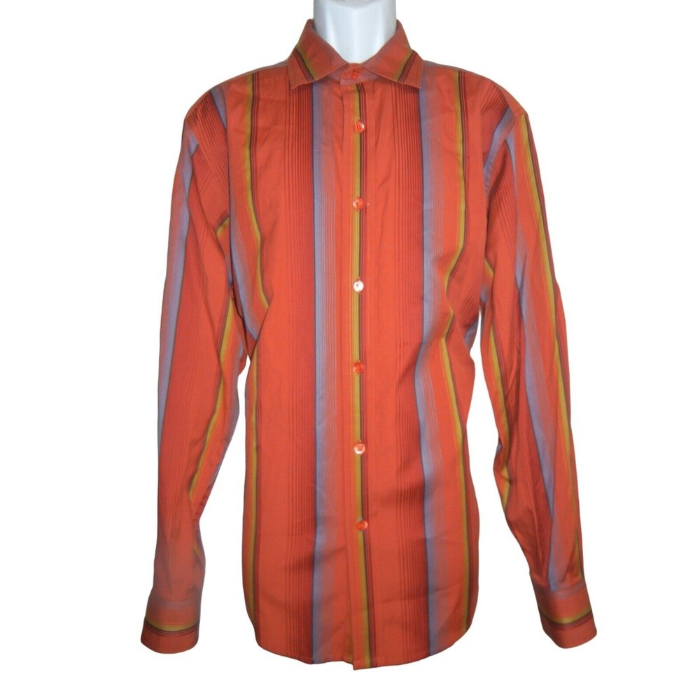 Indigo Palms Shirt Mens Large Red Striped Stretch Tommy Bahama Button Up Party